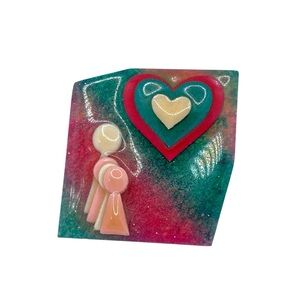 People Pins By Lucinda 4 People Heart Pin Green Red Glitter Background Retro